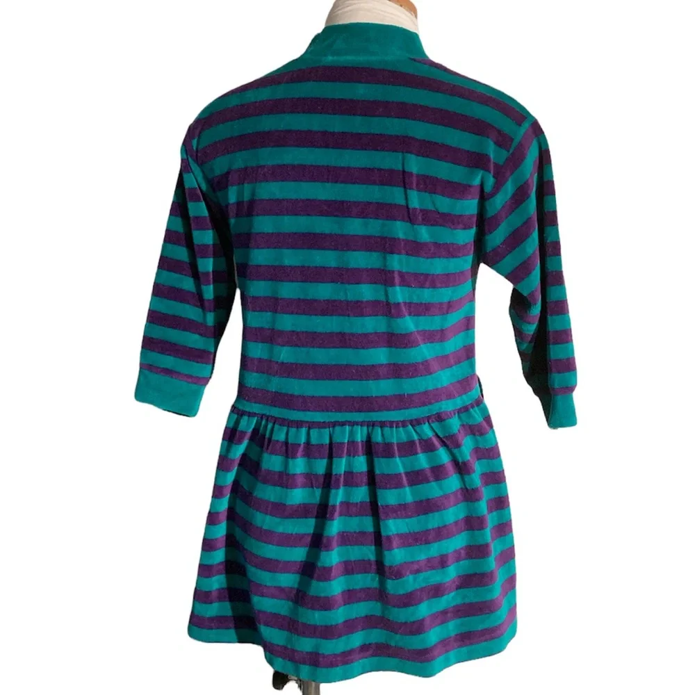 Vintage The Disney Store Winnie The Pooh Striped Purple Green Dress Girls 6X - Picture 3 of 6